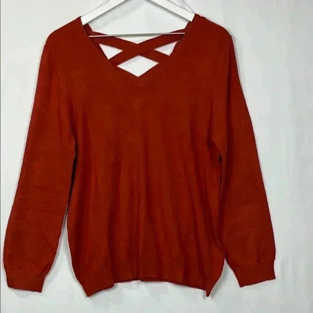 Love Ellie Womens Sweater Rust Xl Pullover Long Sleeves Lattice Pattern Stylish